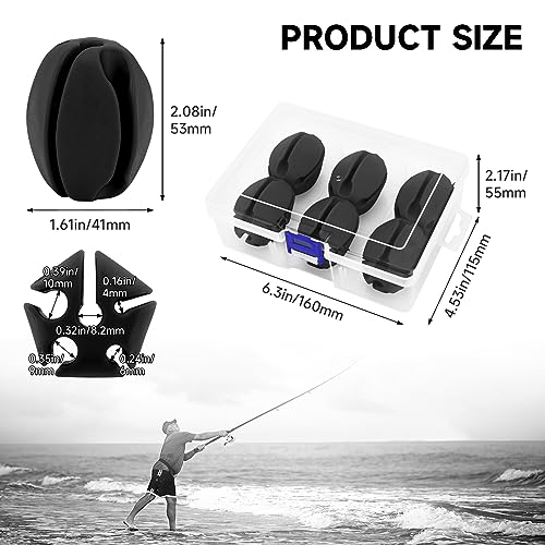 SANLIKE 6Pcs Elastic Rubber Fishing Rod Holder Fixed Balls Pole Protector | High stretch construction, multi-aperture fit, anti-slip rod fixation, lightweight portable outdoor fishing accessory - style: Black-6PCS