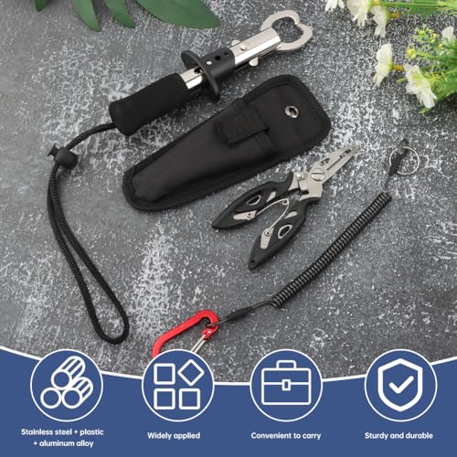 Fishing Gear Set, Fishing Pliers Set, Heavy-Duty 15kg Max Grip, Non-Slip Sponge Handle, 100cm Retractable Lanyard, Includes Fish Gripper, Line Cutter, Carry Bag