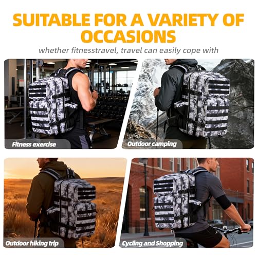 LUPU TACTICAL 45L Backpack for Men and Women 3 Days Assault Pack Outdoor Travel Hiking Camping Rucksack with Molle Webbing (Black and White)