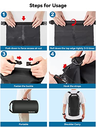 HEETA Waterproof Dry Bag for Women Men, 5L/10L/20L/30L/40L Roll Top Lightweight Dry Storage Bag Backpack with Emergency Whistle for Travel, Kayaking, Boating, Camping, Beach, Cruise Ship Essentials - color: Black, size: 5L