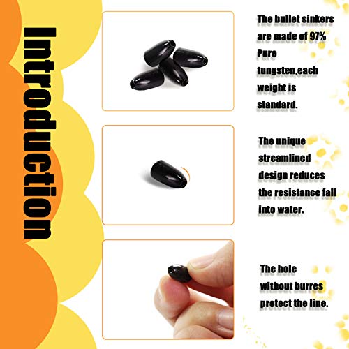 Croch 10 Pack Tungsten Fishing Weight for Bass Fishing Pitching and Flipping Sinker Size Sizes 1/8 1/4 3/8 3/16OZ - color: Black
