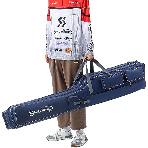 Sougayilang Fishing Rod Case Organizer Pole Storage Bag Fishing Rod and Reel Carrier Organizer for Travel - color: Blue-Length: 165cm/65in
