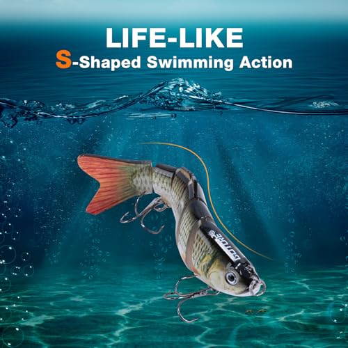 Goture Bass Fishing Lures, Lifelike Jointed Swimbait for Bass Trout Walleye Crappie Pike, Slow Sinking Segment Swimming Bait Fishing Lures for Freshwater and Saltwater, Gifts for Men - color: E1:6pcs Bass Lures with 20pcs Snaps