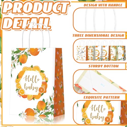 Kosiz 24 Pcs Orange Party Favor Bags Little Cutie Baby Shower Decorations Hey Cutie Goody Gift Bags with Handles Tangerine Treat Candy Pouch for Orange Birthday Party Decoration Summer Supplies - style: Little Cutie