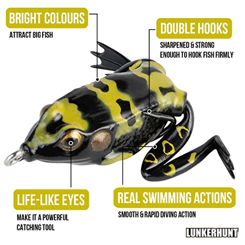 LUNKERHUNT Frog Lure for Bass Fishing | Pocket Frog Fishing Lure 1.75 Inch | Topwater Fishing Lures, Soft Hollow Body, Weedless Hooks for Trout, Pike in Saltwater and Fresh Water - style: Poison Style