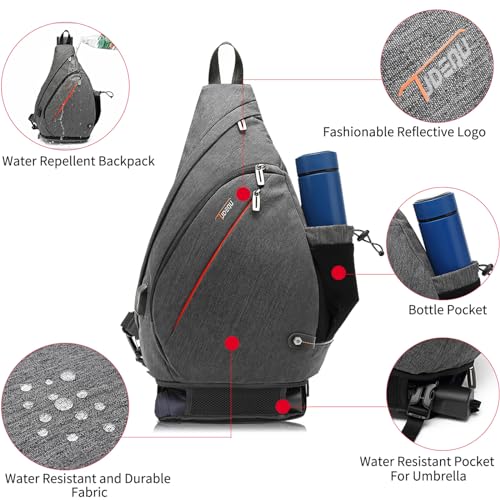 TUDEQU Sling Bag for Men Crossbody Backpack,8 Pockets Sling Backpack Mens Sling Bag,19L Sling Pack,One Strap Backpack for Men | One Strap Backpack with Umbrella Pocket,Sling Backpack with Stability Strap, One Shoulder Backpack for Hiking,Gym,Travel - colo