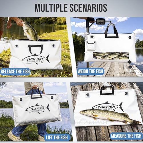 THKFISH Fish Tournament Weigh in Bag for Bass Fishing, Heavy Duty Insulated Live Fish Bag for Caught Fish with Waterproof Zipper and Mesh Liner, Leakproof,Puncture Resistant(White-32×19.7in) - color: White-32×19.7in
