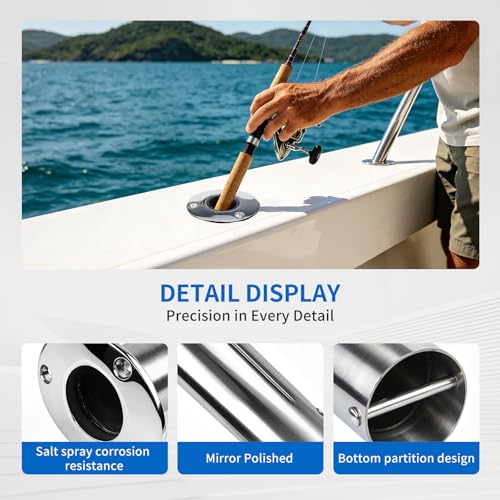 2 Pack Fishing Rod Holders for Boat, 316 Stainless Steel, 3 Angles (15°/30°/90°) Flush Mount, Heavy Duty Saltwater Corrosion Resistant with Thickened Nylon Nesting & Stopper Pin - style: 30 Degree