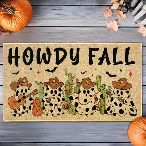 Funny Ghost Doormat Outdoor Howdy Fall Holiday Welcome Door Mat Halloween Entrance Floor Mat Indoor Non Slip Welcome Doormat Front Back Door Inside Outside Washable Entryway Carpet Rug - color: Howdy