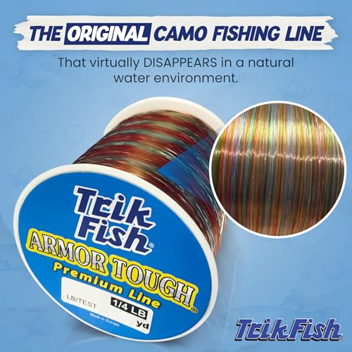 TrikFish Armor Tough Camouflage Monofilament Fishing Line - Stealthy & Strong - Camo Monofilament Line for Freshwater & Saltwater Fishing - Bulk 1/4LB Spool of Mono - color: Camo, size: 30LB Test - 425 Yards