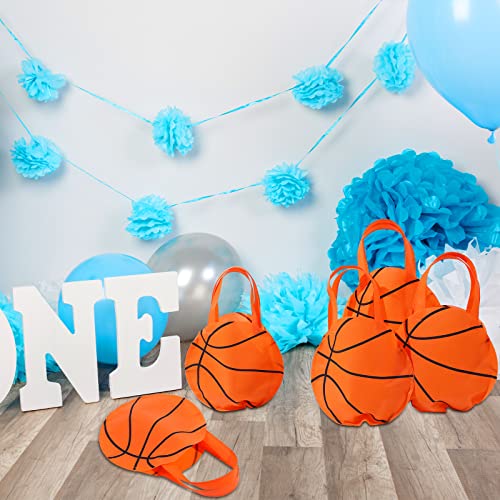 Shihanee 24 Pcs Basketball Gift Bags Basketball Treat Bags with Handle Sports Theme Party Goodie Candy Non Woven Bag for Sport Game Theme Party Favor - style: Basketball