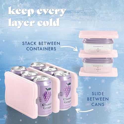 Cool Coolers by Fit & Fresh 4 Pack XL Slim Ice Packs, Quick Freeze Space Saving Reusable Ice Packs for Lunch Boxes or Coolers - color: Light Pink (4 Pack)