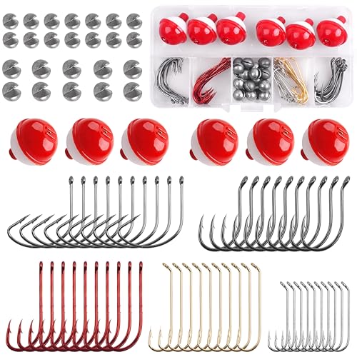 Fishing Bobbers Tackle Kit, 80pcs Beginners Equipments Included Fishing Bobbers Hooks Sinkers Weights Basic Starter Kit for Trout Bass Catfish Panfish