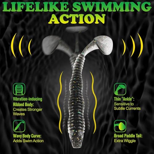 LUCKYFISHING Paddle Tail Swimbaits 10/16/20 PCS Fishing Lures Soft Plastic Lures for Trout Crappie Walleye Soft Baits for Bass Fishing Freshwater Saltwater 4.1/3.5/3/2.5 Inch - color: Black Silver, size: 2.5 inch-20pcs