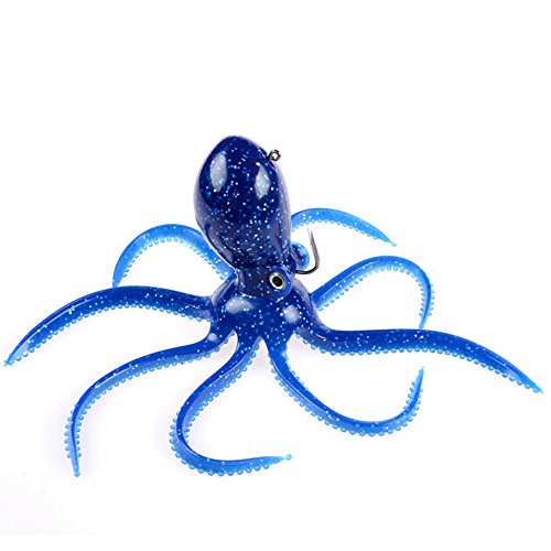 Artificial Octopus Swimbait, Skirt Tail Lure | 3.54/7.87/9.45in, jig head sinking trolling bait. Lingcod, bass, rockfish, saltwater. - color: Blue 7.87inch/6.35oz