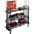 Fishing Rod Holders for Garage, Fishing Rod Stand with Wheels and Pegboard, 3-Tier Pole Storage Rack with 8 Hooks and 12 Rod Slots, Ideal for Tackle, Backpacks, and Gear Red - color: Red