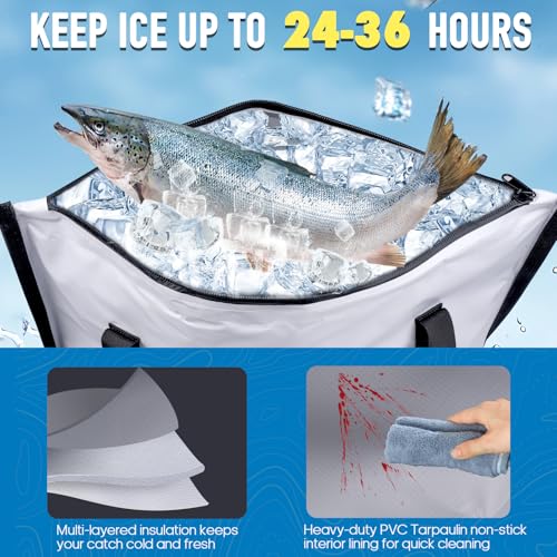 THKFISH Insulated Fish Cooler Bag, Fish Kill Bag for Caught Fish, 40x16in 25x17.5in Portable Waterproof Insulated Fish Bag Keeps Ice for 24 Hours - color: BLUE-25x17.5x8.6"