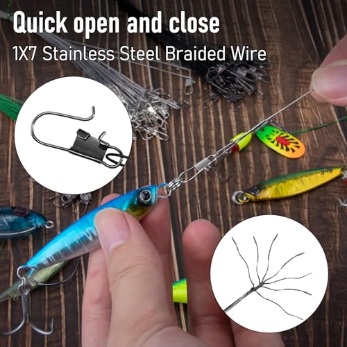 Alwonder 50-Pack Fishing Leaders, Fish Line Stainless Steel Wire with Swivels Snap, High-Strength 30LB Hi-Low Rig Fishing Wire Leader Fishing Tackle Gear Connector for Lures Baits Rigs Hooks - color: Green, size: 6IN