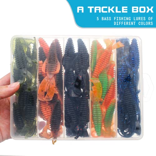 Squid Swimbait Fishing Lures - Tail Octopus Jig Head Glow Soft Plastic Lures - Trout Bass Fishing Baits Kit - color: E-soft worms lures 50pcs 3.15in/0.16oz