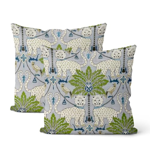 Blue Green Outdoor Pillow Covers 16x16 Inch 2 Pcs Boho Vintage Tropical Palm Leopard Decor Throw Pillows Summer Coastal Farmhouse Decoration Pillowcase Linen Cushion Cover for Couch Sofa Bed - color: Blue Green Leopard, size: 16" x 16" (Pack of 2)