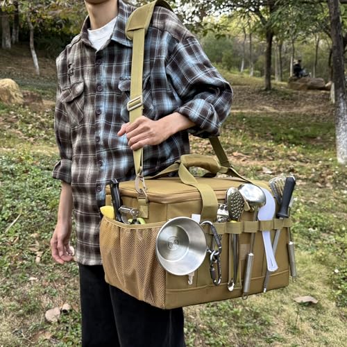 Tactical Camping Storage Bag 28L Tactical Utility Tote Bag Camping Cookware Organizer Trunk Organizer - color: Khaki