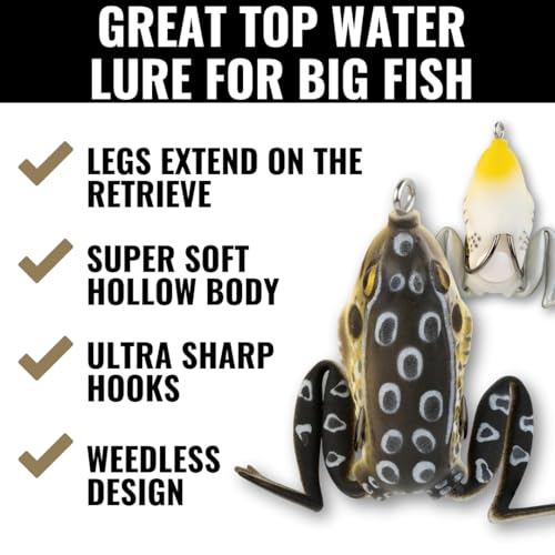 LUNKERHUNT Frog Lure for Bass Fishing | Pocket Frog Fishing Lure 1.75 Inch | Topwater Fishing Lures, Soft Hollow Body, Weedless Hooks for Trout, Pike in Saltwater and Fresh Water - style: Croaker