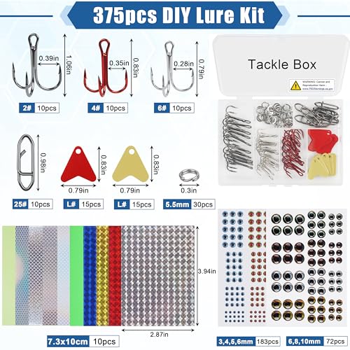 Unpainted Fishing Lures Making Kit,375pcs DIY Blank Crankbaits Minnow Hard Bait Set Include Lure Tapes Eyes Treble Hooks Split Rings Speed Clips Make Your Own Fishing Lures - style: Diy Unpainted Lure Kit