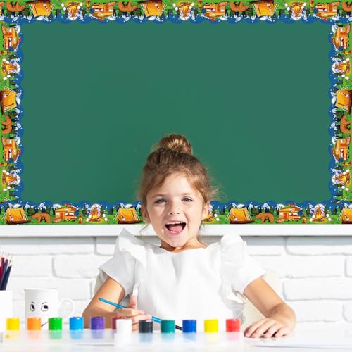 Whaline 32.8Ft Camping Bulletin Board Border Cartoon Bear Tent Campfire Forest Die Cut Trim Border Roll for Classroom Chalkboard Wall Decor - style: Bear Camping