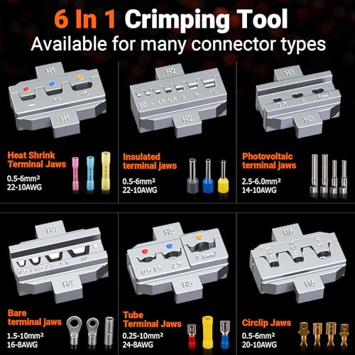 Preciva Crimping Tool Kit with 6 Interchangeable Jaws, Adjustable Ratchet Crimper with Pressure Knob, 361pcs Terminals, Ergonomic Handle & Storage Case – MC4 Crimping Tool for Electrical Work - size: 361