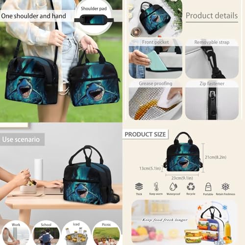 Shark Backpack and Lunch Box Set 4 PCS Schoolbag Book Bag with Insulated Lunch Bag Box Pencil Case Water Bottle Holder Carrier Sling Bag - color: Shark