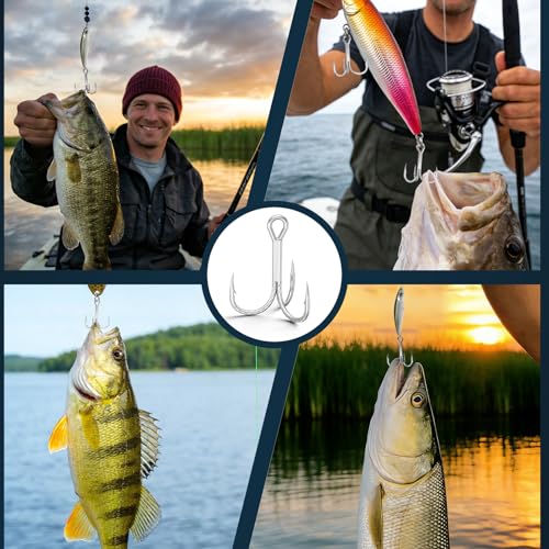 Treble Fishing Hooks, 4X Strong High Carbon Alloy Steel Triple Hooks, Sharp Barbed Fish Scale Pattern Fish Hooks,Freshwater Saltwater Sizes #8-3/0 - size: 8