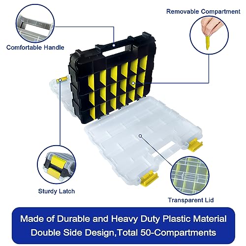 Double Side Tool Box Organizer, Hardware Storage Box, Portable Small Parts Organizer with Removable Plastic Dividers for Screws, Nuts, Nails, Bolts, Yellow - color: Yellow