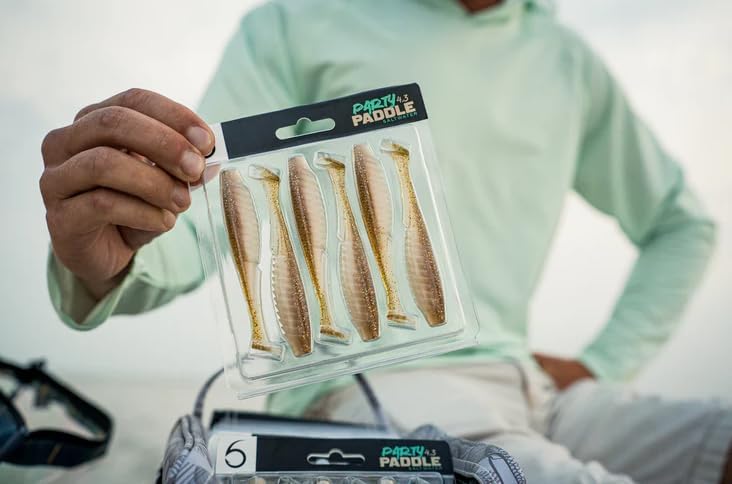 6th Sense – Party Paddle 4.3" – Saltwater Swimbait – Inshore Fishing – Redfish/Trout/Snook – Paddle Tail Soft Plastic - color: Spanish Bone