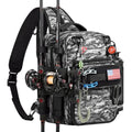 Piscifun Fishing Tackle Backpack, Convertible Sling or Waist Pack, 16-Pocket Storage Gear Bag with 2 Rod Holders & Rain Cover - color: Black Camo