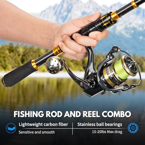 THKFISH Telescoping Fishing Rod and Reel Combo with Backpack, Carbon Fiber Travel Fishing Pole Spinning Reel Kit with Fishing Lures, Fishing Tools Kit for Men - color: Camo Backpack With Fishing net & rod, size: 1.8M 5.9FT