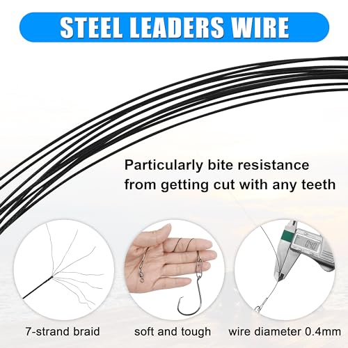 AGOOL Circle Hooks Rigs Saltwater Stainless Steel Leader Wire, 20pcs Heavy Duty Circle Hook with Leader Wire Bass Catfish Fishing Lure Rig for Catfish, Shark, Surf & Bottom Fishing 8/0