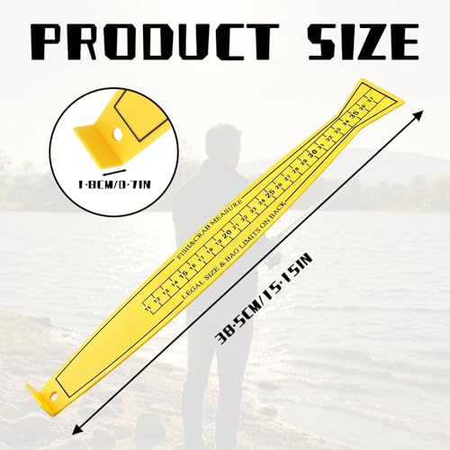 15 Inch Fish Measuring Board Lightweight Fish Ruler Bump Board - Fishing Ruler for Crabs and Fish, Portable Kayak/Boat Measuring Tool Easy to Read (Yellow)