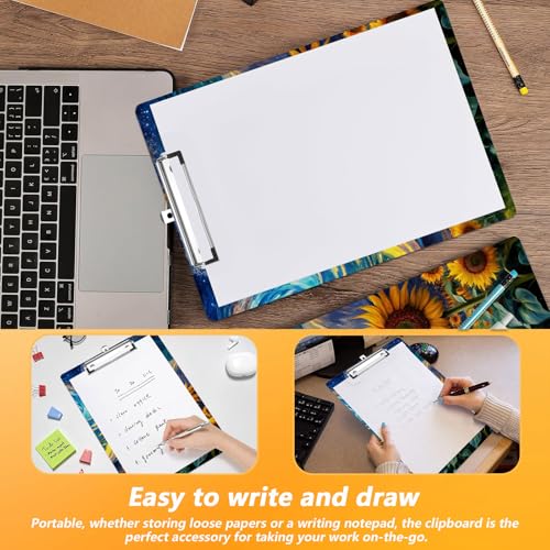 Sunflower Clipboard, Starry Night Decorative Clip Board with Metal Clip Cute Plastic Clipboards A4 Standard Size 8.5" x 12.5" for Nurses, Students, Office - color: Sunflower