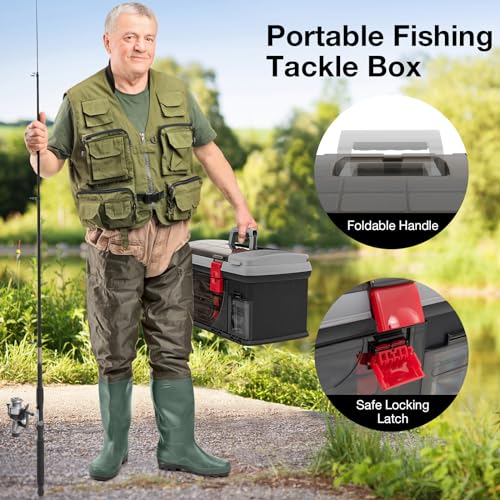 Goplus Large Tackle Box, Portable Fishing Storage w/ 3 Customizable Boxes & Side Storage, Double-layer Top Compartment, Premium Box for Tackle & Tool Organization