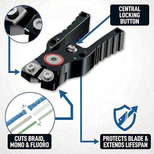 Fishing Line Cutter with Retractable Buckles, Tungsten Carbide Blade & Central Locking - Smooth, Corrosion-Resistant Cuts for Braid, Mono, Fluoro in Saltwater Fishing - style: Black-Fishing Line Cutter with Lock