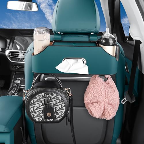 Car Seat Back Organizer - Stylish & Functional Storage for Family Adventures - Cup Holders, Tissue Box & Hooks - Perfect for Kids, Road Trips & Travel (Navy Blue) - color: Navy Blue