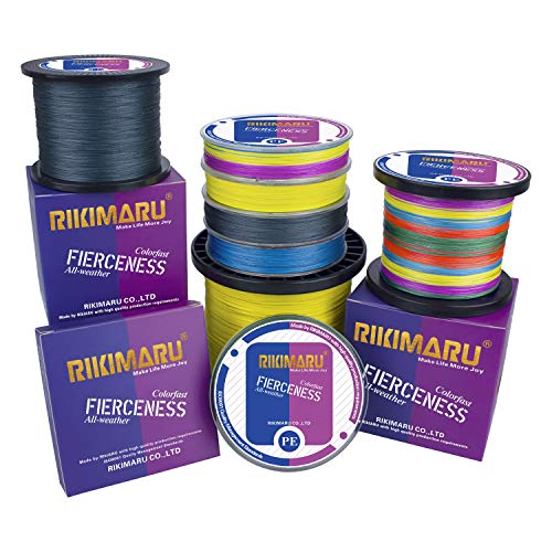 RIKIMARU Braided Fishing Line Abrasion Resistant Superline Zero Stretch&Low Memory Extra Thin Diameter 327-1094 Yds, 4-180LB - color: Ocean Blue, size: 327 Yds/0.35mm(8 Strands)/50LB