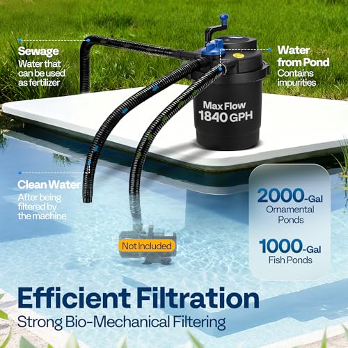 VIVOHOME Pressurized Biological Pond Filter, 1840GPH Suitable for Koi Ponds up to 1000 Gallons or Ornamental Ponds up to 2100 Gallons - size: 1840 GPH