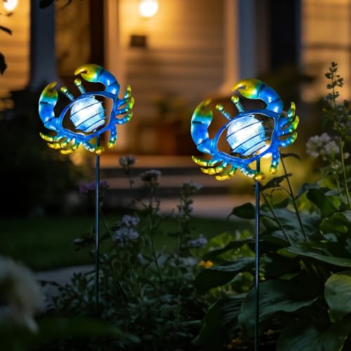 Outdoor Garden Solar Lights,Crab Outdoor Figurine Lights with Stakes,Waterproof Decorative Solar Decor for Patio,Yard,Lawn,Decorative Garden Stakes Present for Mom Women - color: Crabs 2Pack