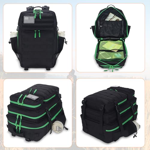 Lovelinks21 25L Tactical Military Backpack Small Travel Rucksack for Men and Women Assault Pack Bug Out Bag Molle Daypack Gym Backpack with Bottle Holder (Black Neon Green) - color: Black Neon Green