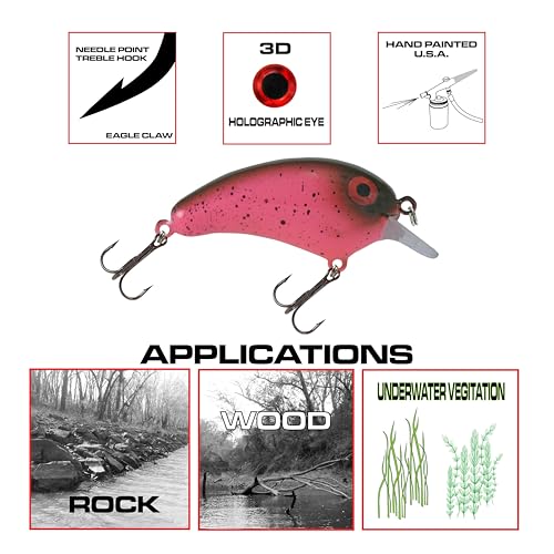 Luck E Strike Crappie Magic Crankbait (2 Inch Crappie Lure) Made in The USA - color: Pink Eye