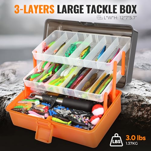 PLUSINNO Large 3 Layers Fishing Tackle Box with Tackle Included, 415Pcs Fishing Lures Kit Contains Pliers, Crankbait, Hooks, Weights & Accessories, Fishing Gear Gifts for Men Starter Kits Bass Trout - color: 415 Pcs Fishing Lures