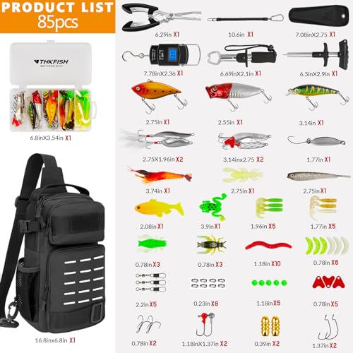 THKFISH 85Pcs Fishing Tool Kit, Fishing Backpack with Tackle Boxes Included, Fishing Tackle Kit Include Fishing Bait Lure Gear Kit, Fishing Pliers, Fish Hook Remover, Lip Gripper - color: Army Green