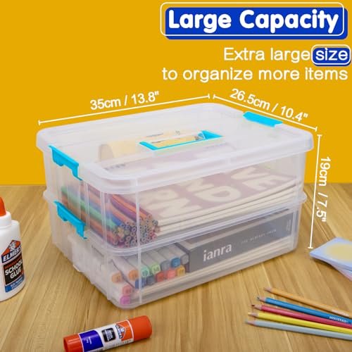 TERGOO 2 Layer Plastic Storage Containers with Lids, Multipurpose Clear Stack & Carry Box, Portable Craft Organizers and Storage Bin for Organizing Art & Craft, Sewing, Makeup, Nail Supplies (Blue) - color: Blue