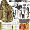 PLUSINNO Fishing Backpack with Fishing Rod and Reel Combos Tackle Boxes, Waterproof Tackle Backpack for Gear with Rod Holder, Fish Gifts for Men with Tool Kit... - color: Khaki Camo Backpack With Rod and Reel Combo
